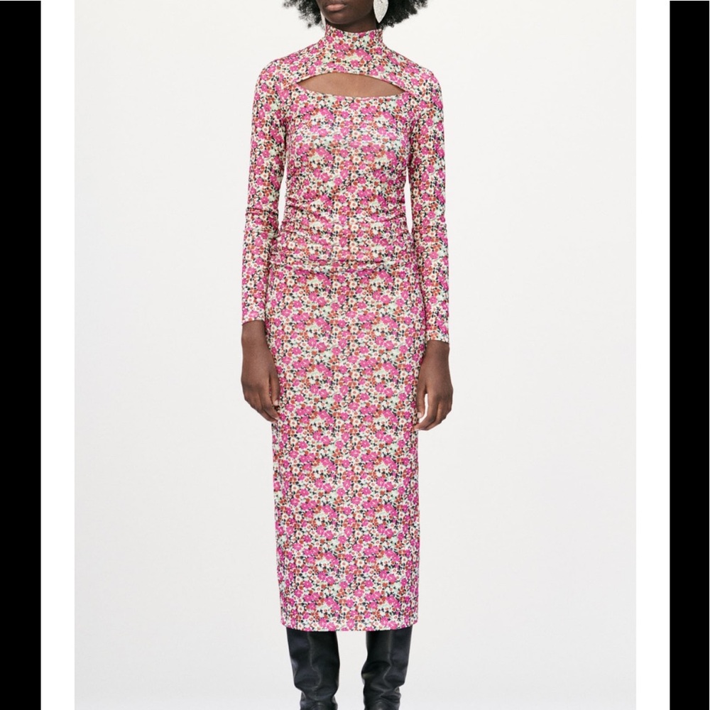 Zara floral print dress with cut outs